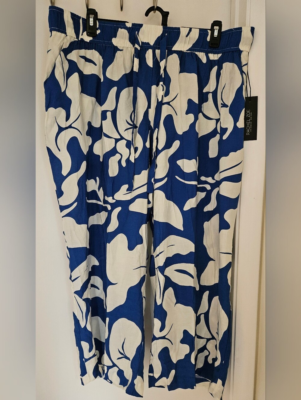 Rachel Zoe Plus Size 3X Pull On Wide Leg Crop Pants Blue White Floral NWT